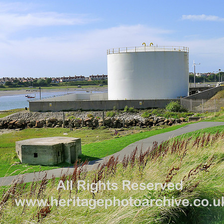 HRS 2404 Barrow, WW2 pillbox, storage tank, Walney beyond