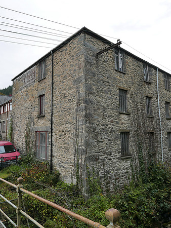 HRS 11381 Trefriw Woollen mills, upper building with flannel mill sign L7770252