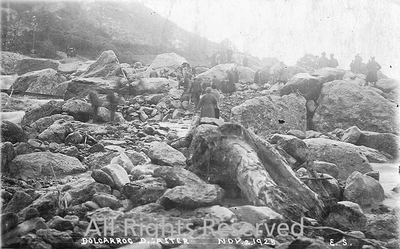 HRS 11414 Dolgarrog Dam Disaster 1925, boulders and debris washed down into the valley