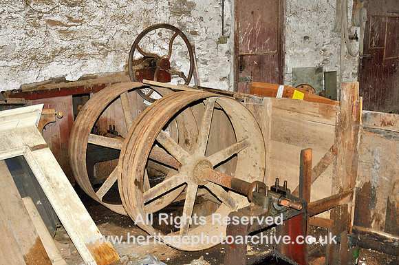 HRS 2672 South Cumbria Bobbin Mill,  Water turbine wheel and pulleys