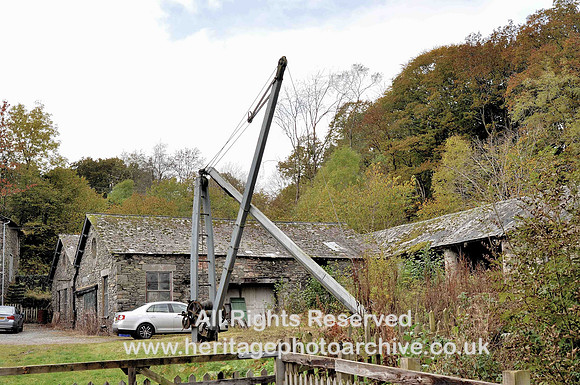 HRS 2693 South Cumbria Bobbin Mill, shear-legs gen view from East