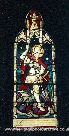 HRS 2776  St John's Church 1970s,  stained glass of St George & the Dragon