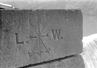 HRS 2926 Radcliffe, Boundary stone on Shaky Bridge Weir 1962