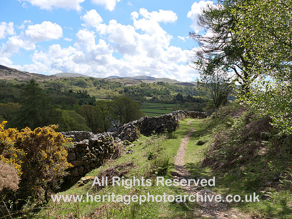 HRS 11485 Eskdale, Birker Fell from above Boot, drystone sheepfold