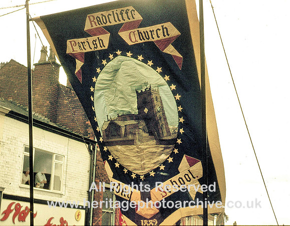 HRS 3191 Radcliffe Parish Church, banner, Whit Walks 1970s
