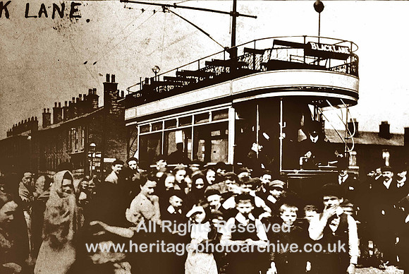 HRS 3212 Radcliffe, 1st tram at Black Lane Station c1900