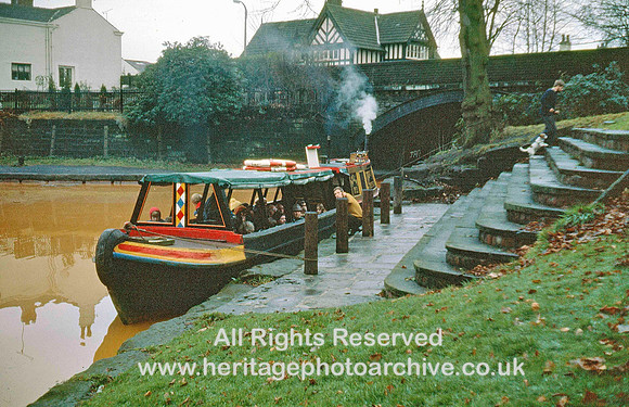 HRS 3767 Bridgewater Canal, boat at Worsley Courthouse 1970s