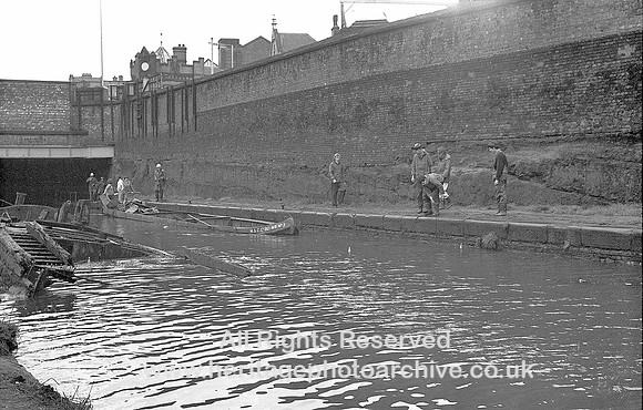 HRS 3866 Rochdale Canal, boats near Castlefield Manchester 1970s