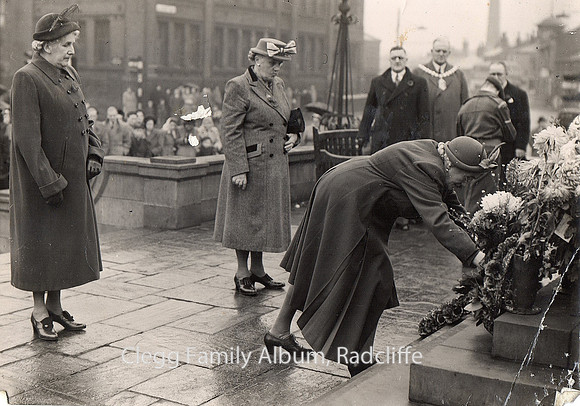 Remembrance Day, Laying flowers at Radcliffe cenataph