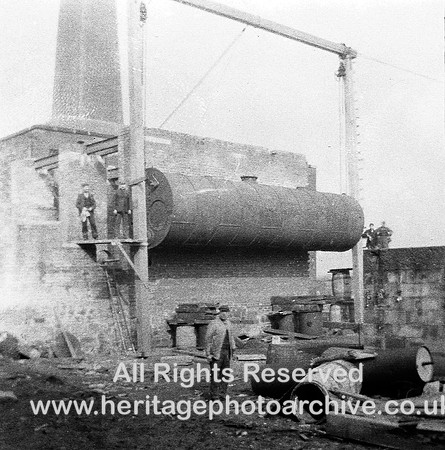 HRS 3374 Radcliffe, hoisting a boiler at unknown mill image 1