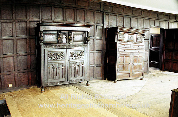 HRS 3674 Astley Hall, furniture in Long Gallery