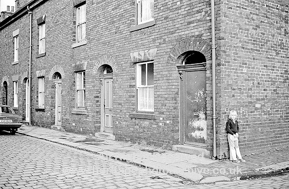 HRS 4140 Summerseat,  terraced houses, child on corner 1970s