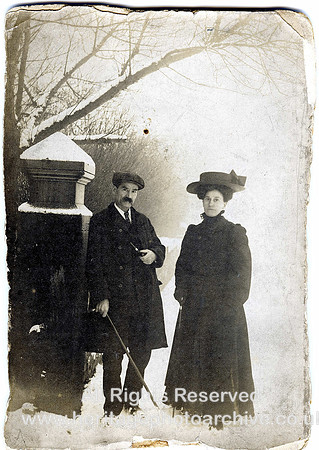 HRS 4201 Moston, couple standing in snow Rochdale rd c1904