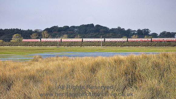 HRS 5057 Cark, Train heading for Kent Estuary viaduct 9 Oct 2010