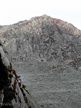 HRS 5314 Wrysgan Quarry incline, Climber on nearby rock face 2004