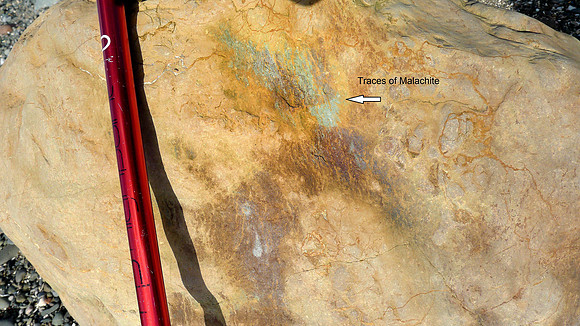 HRS 7965 Moat Scar, Glacial erratic with Malachite.