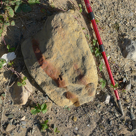 HRS 7969 Moat Scar, limestone boulder with heamatite staining