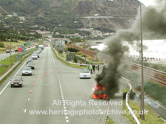 HRS 6240 Penmaenmawr, car fire on A55 looking west 2008