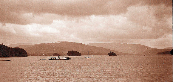 HRS 6395 Lake District, Windermere lake and boat c1930