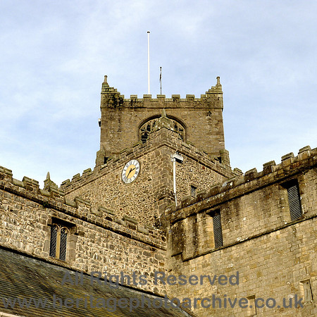 HRS 7371 Cartmel Priory close up of clock tower