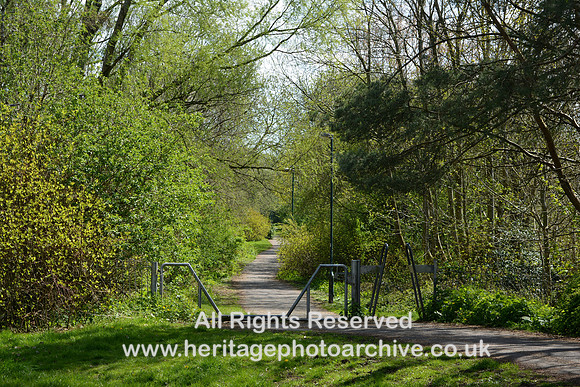 HRS 11543 Radcliffe, Footpath on site of infilled railway cutting View South 20 April 2023 SD 78101 408109