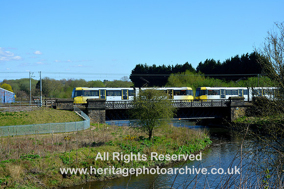 HRS 11545 Radcliffe, Hagside, Bury bound tram crosses Monkey Bridge View south east