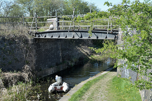 HRS 11552 Radcliffe, MBBC, cast iron girder bridge over canal Hagside area 20 April 2023 DSC_0388