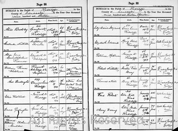 Burial Register, WT Whitehead 1913