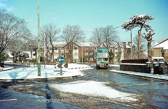 Birkenhead, Egerton Road bus on roundabout 1970