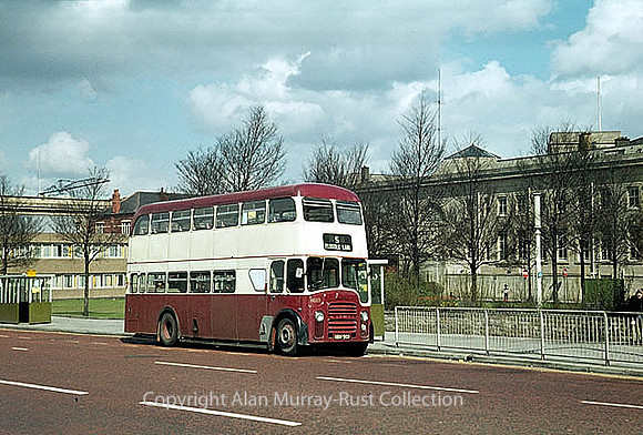 Bolton, bus near Civic Centre 1973