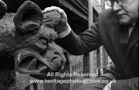 HRS 1428 Co-op gargoyle inspected by Frank Sunderland c1970