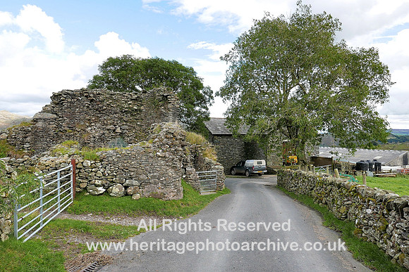 HRS 8497 Ulpha, Old Hall Farm and ruin looking S