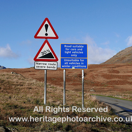 HRS 8677 Hard Knott Pass warning signs