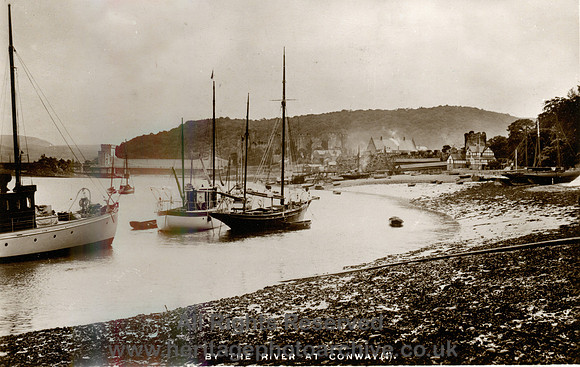HRS 17730 Conwy, postcard - By the river at Conway sic
