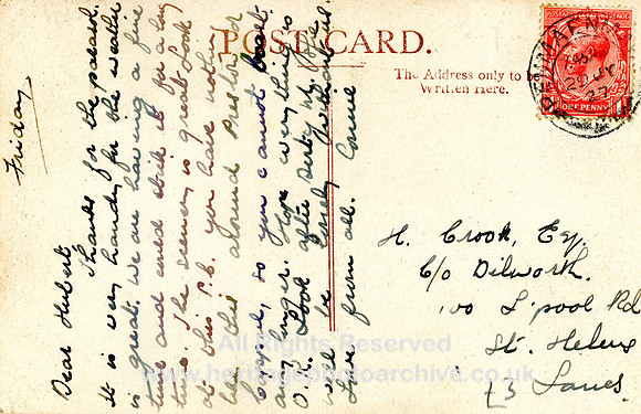 HRS 17732 B Dwygyfylchi, Penmaenmawr postcard reverse message dated 1927