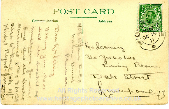 HRS 17733b Penmaenmawr, The Beach postcard 1911 message side
