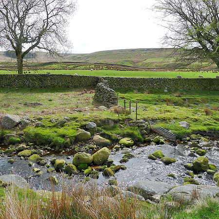 HRS 9303 Tarnbrook, Pea Carr Barn, right angled dry stone protection wall L1170389