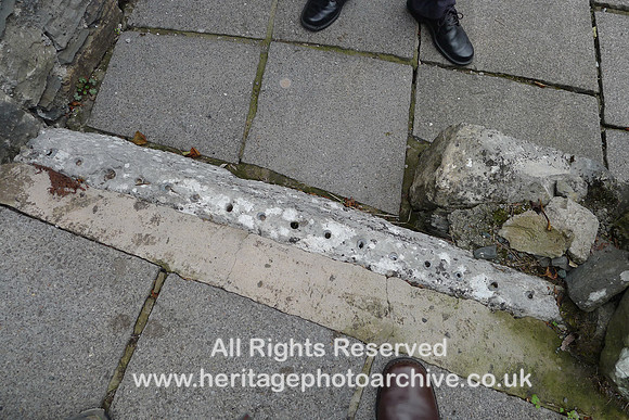 HRS 9648 Crosthwaite corn mill, unusual limestone piece bored and run-in with lead L1180220