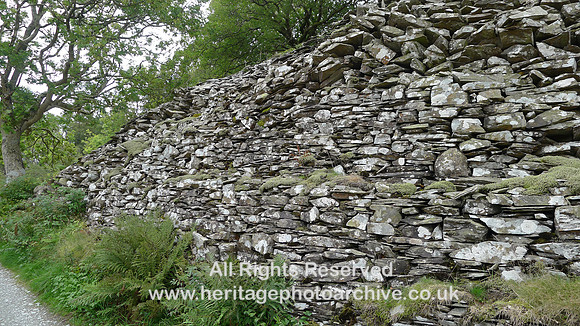 HRS 9684 Little Langdale, dry stone ramp and support wall at quarry L1180457