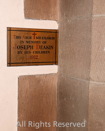 Lindale, Church of St Paul, arch dedication to Joseph Deacon by his children 1912 L7740230