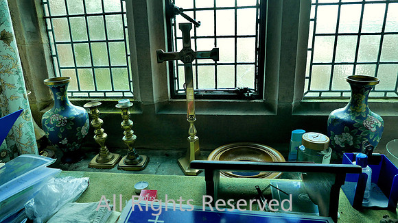 Lindale, Church of St Paul, Cross and other artefacts in vestry L7740223