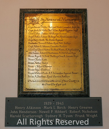 Lindale, Church of St Paul, WW1 and WW2 memorial plaque L7740199