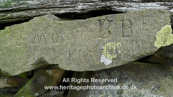 HRS 8592 Cartmel Fell, Ravens Barrow, stone structure graffiti
