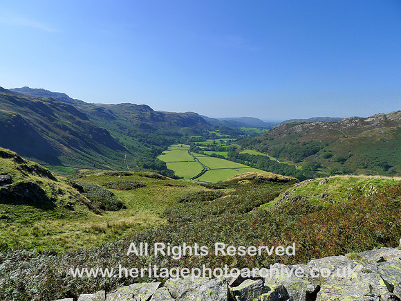 HRS 10493 Hard Knott Roman Fort, view westward along Eskdale L1190519