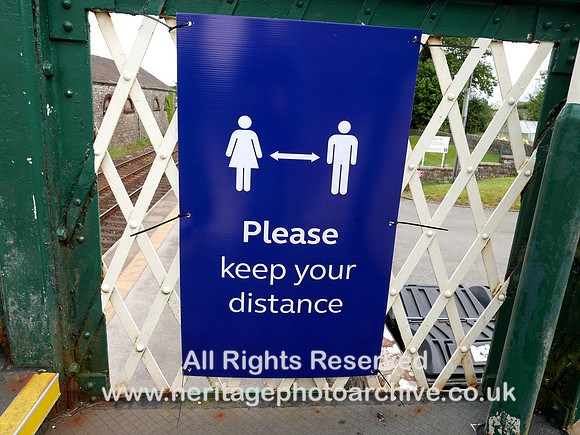 HRS 10651 Cark Station footbridge Covid 19 social distancing notice 2020