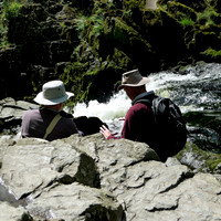 HRS 10587 Skelwith Bridge, Skelwith Force two men talking L1110474