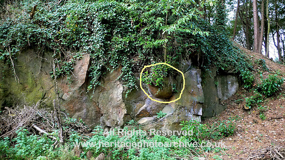HRS 10765 Lancaster, Williamson Park, Pendle grit, concretion in sandstone annotated