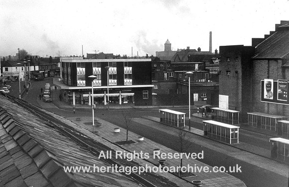 HRS 7110 Radcliffe, Bus station from Sam Walker's foundry roof 1971