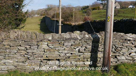 HRS 9138 Kirkby in Furness, dry stone wall with hog hole tramway wall behind L7710414