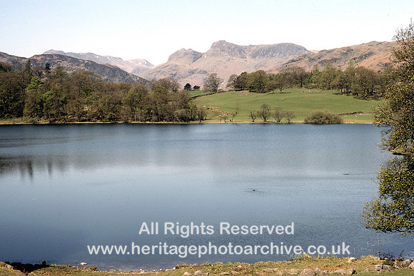HRS 9927 Skelwith Bridge, Langdale Pikes from Loughrigg c1970s